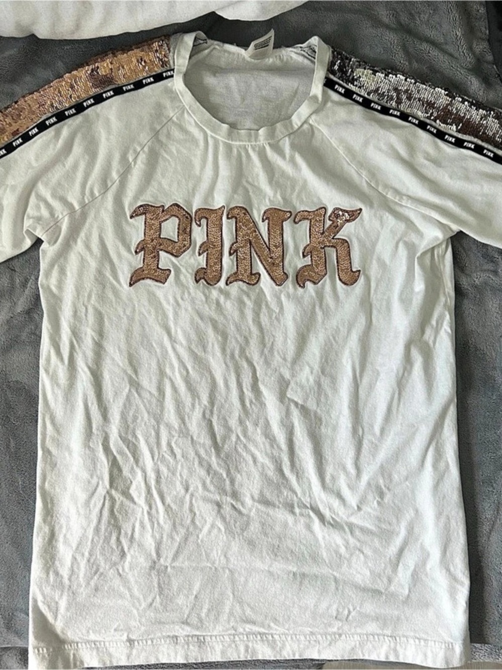 PINK Rose Gold Sequin Logo Tee